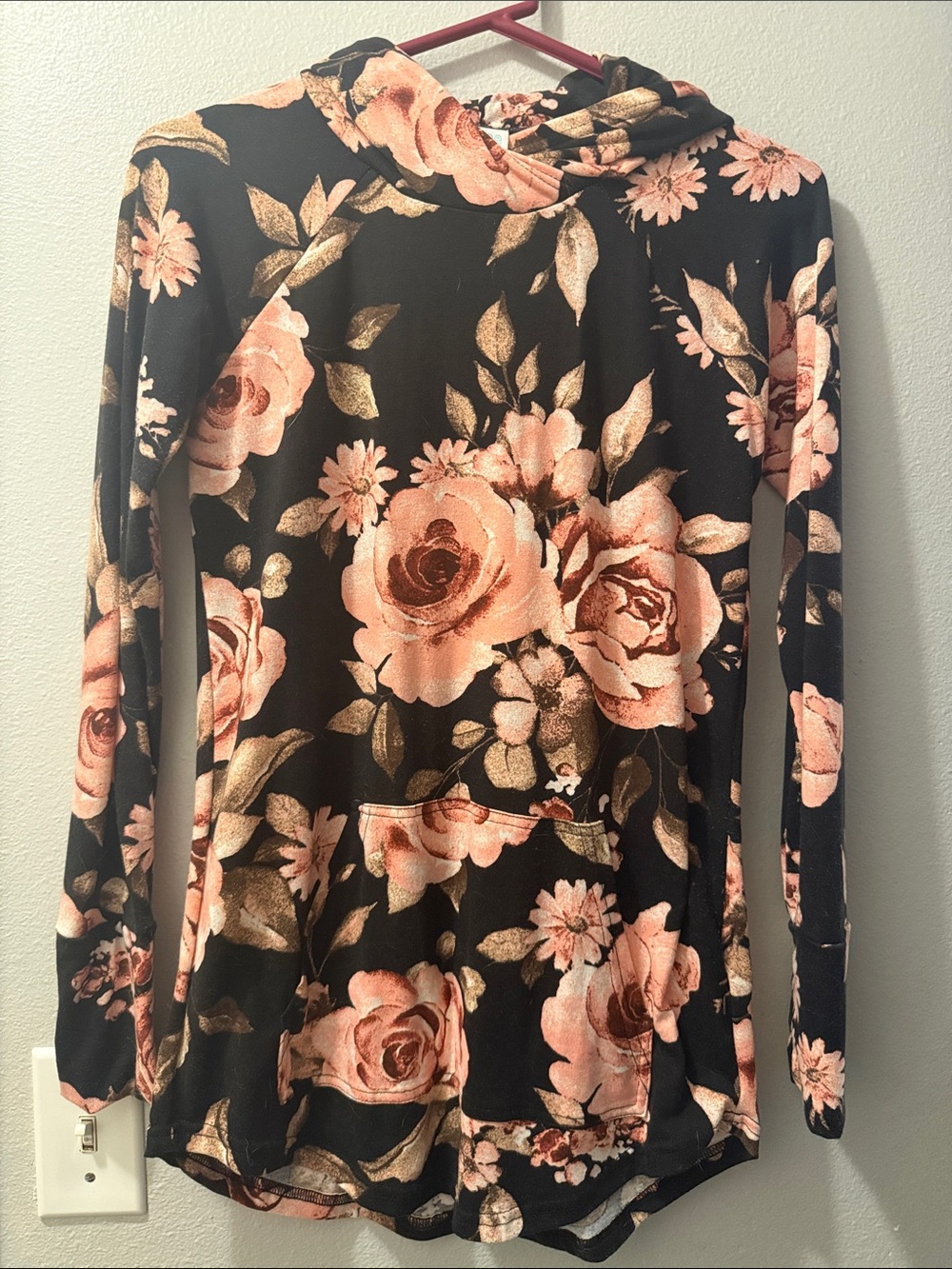 LuLaRoe Black Hoodie with Pink Floral Print